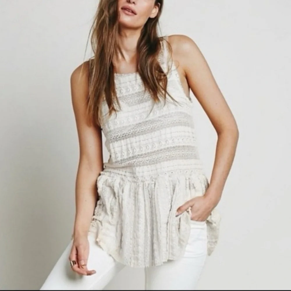Intimately Free People Pucker Up Peplum Lace Tank Size Small